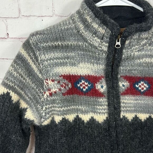Laundromat Sweater Womens Large Cardigan Fair Isle Full Zip 100% Wool Gray - Picture 2 of 10